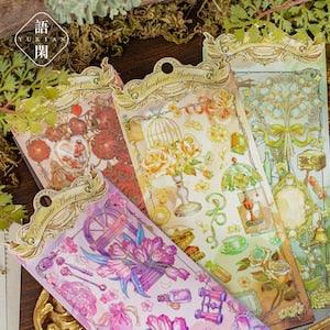 Vintage floral sticker,sationery,lily,roses,tulip,sunflower,bottled flower,antiqued,garden,painted,mushroom,bookroom-CH-ST-2284