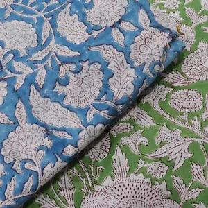 Carnation Flower Screen Printed 100% Cotton Indian Sewing Fabric by the Yard