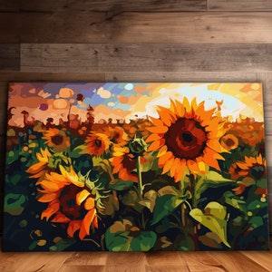 Sunflower Field At Sunrise Canvas Wall Art, Modern Wall Decor, Ready to Hang Canvas Print, Nature, Gift