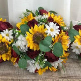 Rustic Sunflower Bridal Bouquet, Daisy Sunflower and Burgundy Bridal Flowers,  Daisy Sunflower Theme Wedding, Budget Bridal Bouquet