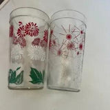 50??s 2 Heavy Vintage Tall Carnation Flowers & Starburst Tumbler/Drinking Glasses