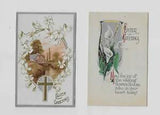 2 Vintage EASTER Postcards **CROSS WITH WHITE VIOLETS* BARN* BRIDGE ** LILIES