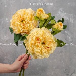 Dried Look Huge Peony with Bud Stem | High Quality Artificial Flower | Centerpieces | DIY Floral | Wedding/Home Decoration | Gifts - Yellow