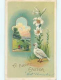 NEW LISTINGPre-Linen easter BEAUTIFUL WHITE DOVE BIRD WITH EASTER LILY FLOWERS hr2224