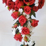 Red Roses Wedding Bouquet, Red Cascade Bouquet, Red Bouquet, Choose your rose color