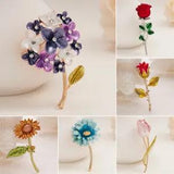 Chic Flower Rose Crystal Pearl Plant Brooch Pin Women Costume Wedding Jewellery
