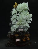 17.6" Old Chinese Xiu Jade Jadeite carved peony flower bird Decor lucky statue