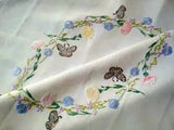 Wonderful 'Fairistytch' Butterfly Circle /Carnations Hand Embroidered Tablecloth