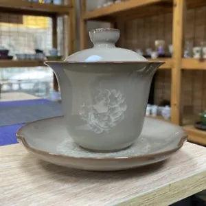 4.5" China Ruyao Frozen Glaze Porcelain Hacking 180ML Tree Peony Flower Lid Bowl