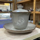 4.5" China Ruyao Frozen Glaze Porcelain Hacking 180ML Tree Peony Flower Lid Bowl