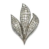 Three Lily Leaves Set With Lab-Created Cushion & Circular Cut Diamonds Brooch