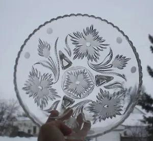 ETCHED ART GLASS CRYSTAL SERVING BOWL 10 1/4 CARNATION  FLOWER? CLEAR & FROSTED