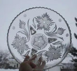 ETCHED ART GLASS CRYSTAL SERVING BOWL 10 1/4 CARNATION  FLOWER? CLEAR & FROSTED