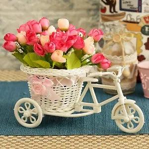 BEAUTIFUL CYCLE SHAPE FLOWER VASE WITH PEONIES BUNCHES FOR HOME DECOR