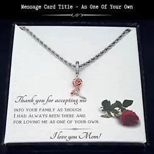 Gift For Bonus Mom - Rose Gold Carnation Charm Necklace - Message Card