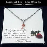 Gift For Bonus Mom - Rose Gold Carnation Charm Necklace - Message Card