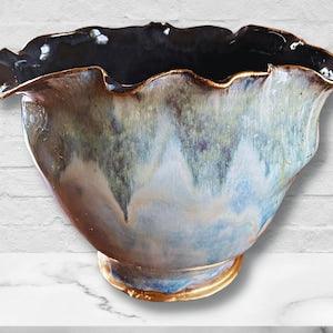 8"x10" Scalloped Organic Large- Planter | Light Blue, Royal  Blue, Lavender, Amber, Pink Glaze | Gardening | Indoor Decor | 2 Orchids