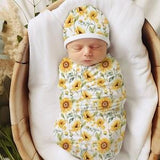 Sunflower Baby Swaddle Blanket, Sunflower Swaddle, Yellow Floral Nursery Decor, Baby Shower Gift, Jersey Swaddle Blanket Floral Baby Blanket