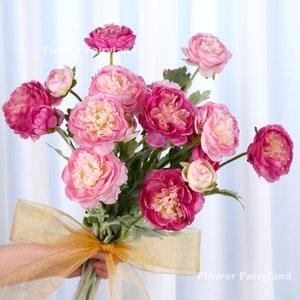 3 Heads Ranunculus Stem | Ranunculus Bouquet | High Quality Artificial Flower | DIY | Home Decoration | Gifts - Pink + Deep Pink