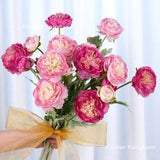 3 Heads Ranunculus Stem | Ranunculus Bouquet | High Quality Artificial Flower | DIY | Home Decoration | Gifts - Pink + Deep Pink