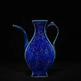 8.3" China Antique Porcelain yuan dynasty Blue glaze peony flower Square Teapot