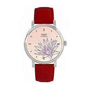 Toff London TLWS-46470 Ladies Purple Water Lilies Flower Watch