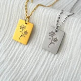 New Rectangle Birth Flower Necklace, Mother's Day Gift Combined Birth Month