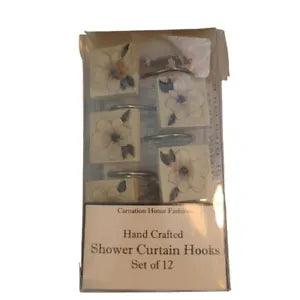 NWT Carnation Home Fashions Shower Curtain Hook Magnolia Floral Flowers Ivory
