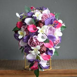 Purple Pink Wedding Bouquets, Fuchsia Real Touch Calla Lilies, Roses, White Orchids, Purple Baby's Breath, White Boutonnieres