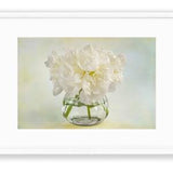 Print: White Peonies on Yellow/Blue Watercolor Background Print, White Peonies Wall Art,  Floral Print Wall Art, Botanical Wall Art