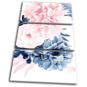 Peony Flower Peach Navy Floral TREBLE CANVAS WALL ART Picture Print