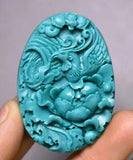 5CM Old Chinese Hongshan Culture Turquoise Carving Phoenix Peony Flower