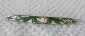 Vtg Antique Sterling Silver Genuine Cloisonne Water Lily Brooch Bar Pin RARE N4