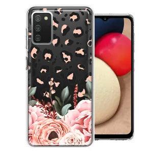 For Samsung Galaxy A02S  Classy Peach Peony Rose Flowers Leopard Case