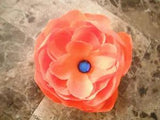NEW girls baby LARGE ORANGE FLOWER CLIP HAIR BOW blue crystal PEONY wedding