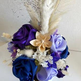 Kusudama Origami Paper Flowers, Ribbon Rose Bouquet, Navy Roses, Lavender Deep Purple Coloured Flowers, Cream Paper Flowers, Unique Presents