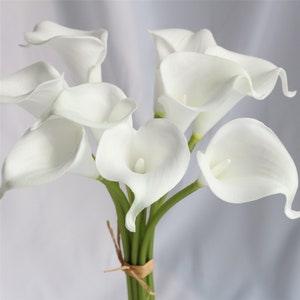 White Calla Lily Bouquet Cream Calla Lily Flowers PU Real Touch Calla Lilies for Bridal Bouquet Wedding Flowers Centerpieces GZ-MTL-01