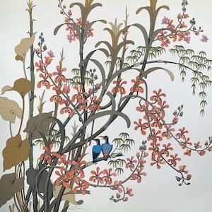 Orchids Painting, Flowers Wall Art, Original Painting, Oil on Canvas, Bird Wall Art, Fine Art