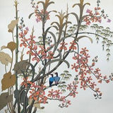 Orchids Painting, Flowers Wall Art, Original Painting, Oil on Canvas, Bird Wall Art, Fine Art
