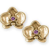 Orchid Jewelry 14k Gold Orchid With Stone Earrings Handmade Flower Jewelry OR3-SEG