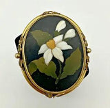 Antique 10k Gold Art Nouveau Floral Lily Daisy Oval Framed Ceramic Brooch / 9dwt
