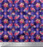 Soimoi Blue Cotton Poplin Fabric Feather & Ranunculus Floral Decor-rF2