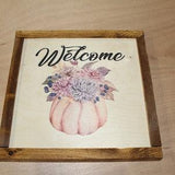 Fall Bouquet Pumpkin Wood Sign Watercolor Welcome Sign Peony Berries Leaves Flower Print Floral Text Wall Art Farmhouse Primitive Rustic
