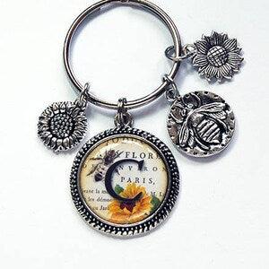 Sunflower keychain, Monogram, Personalized gift, stocking stuffer,gift for her, Monogram key ring, Sunflower, Bee, Flower keychain (7947)