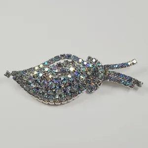 Large Unsigned Calla Lily * Ish Aurora Borealis Brooch Pin Floral Blue Shiney