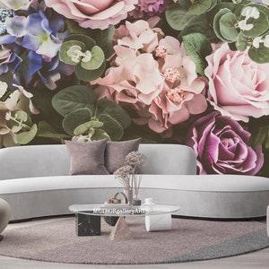 Beautiful bouquet flower for background Vintage Wallpaper, Pink Blue Rose Flower Decor Mural art Print, floral wallpaper, Peony Wall Mural