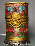 16CM Marked China Cloisonne Enamel Gilt Carving Dragon Flower Peony Pen holder