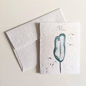 Thank you , watercolor leaf on plantable seed paper or watercolor white paper, thank you card, friendship card