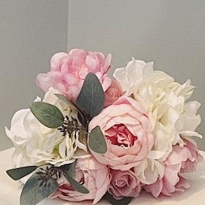 Pink & White Bouquet - Artificial Silk Flowers For Wedding Anniversary Birthday | Claire De Fleurs