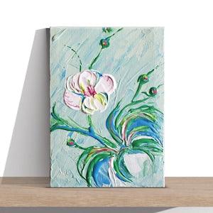 Small orchid painting. Bright textured art. Acrylic palette knife art. Light green original painting. Abstract exotic flower. Gift for her.